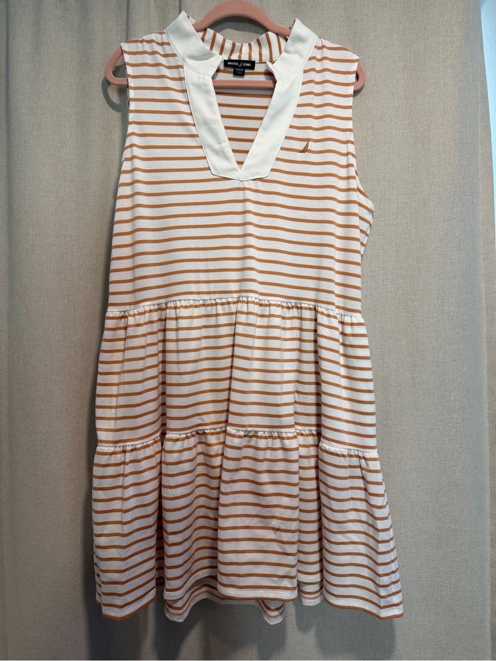 Nautica Women’s Cream & Tan Striped Sleeveless Polo-Tier Dress